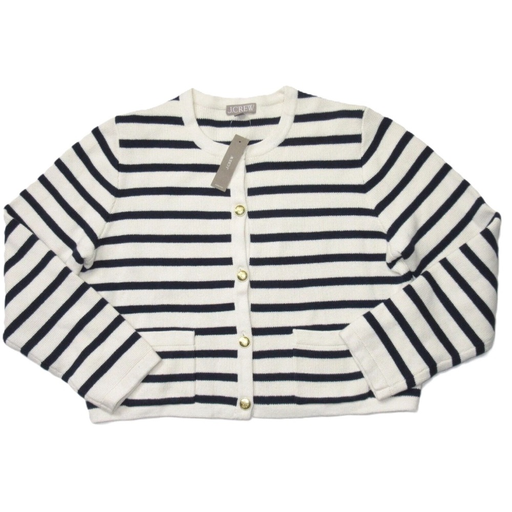 J. Crew Navy and White Striped Cardigan
